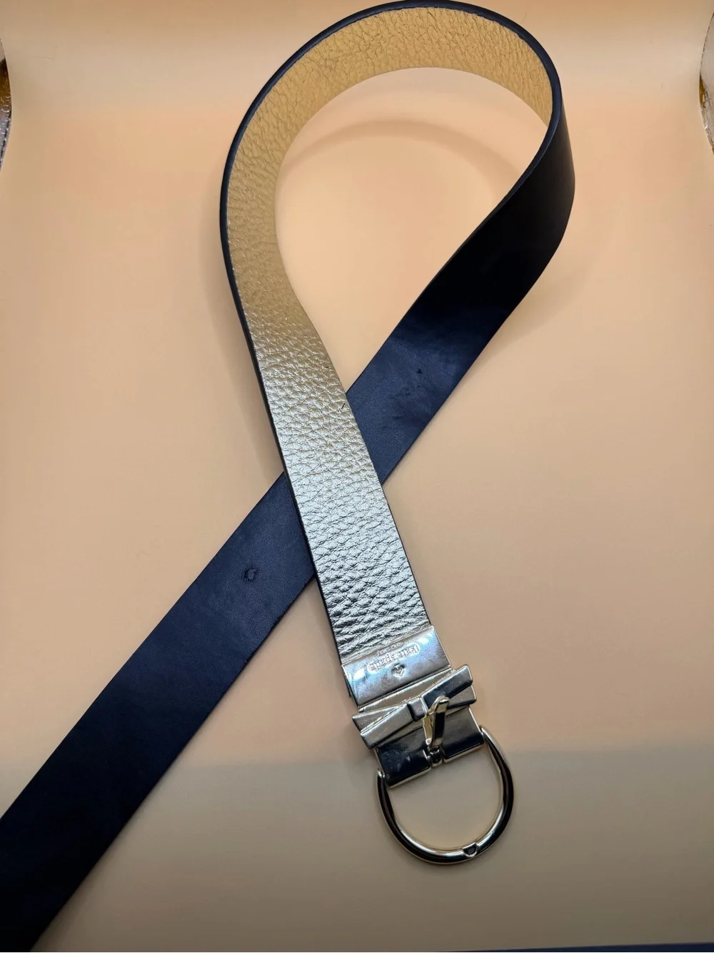 kate spade Gold Metallic Leather Belt with Bow Buckle